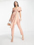 ASOS DESIGN Tall fallen shoulder scuba jumpsuit in blush