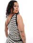 Noisy May Curve knitted one shoulder top co-ord in black & white wave