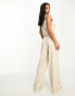 Фото #2 товара Miss Selfridge Petite co-ord tailored wide leg trouser in taupe pinstripe