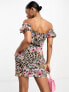 ASOS DESIGN babydoll tie front bardot mini tea dress in floral animal print