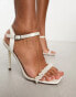 Glamorous mid heel sandals with pearls in white