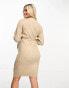 Фото #2 товара Mamalicious Maternity knitted midi dress with belt in camel