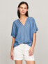 Фото #1 товара Solid Chambray Roll Tab Short-Sleeve Top
