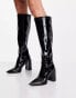 Glamorous – Kniehohe, elastische Stiefel in schwarzem Lack mit hohem Absatz