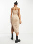 Фото #3 товара Miss Selfridge strappy midi dress with split detail in sand