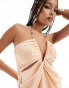 Фото #2 товара ASOS DESIGN plunge draped satin mini dress with gold chain detail in peach