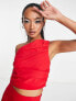 Vesper one shoulder ruched crop top co-ord in red Красный, US 12 - фото #3