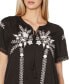 Women's Embroidered Tie-Neck Peasant Top