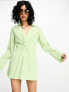 Фото #1 товара NA-KD x Stephsa twist front linen mini shirt dress in green