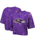 ფოტო #1 პროდუქტის Women's Threads Purple Baltimore Ravens Bleach Splatter Notch Neck Crop T-shirt
