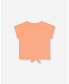 Girl Organic Cotton Top With Print And Knot Salmon Orange - Child