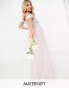 TFNC Maternity bridesmaid drape shoulder asymmetric maxi dress in mink