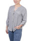 ფოტო #3 პროდუქტის Petite 3/4 Sleeve Roll Tab Y Neck Blouse