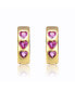 Kids Young/Teens 14k Yellow Gold Plated with Heart Pink Cubic Zirconia Triple Stone Round Hoop Earrings