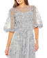 ფოტო #5 პროდუქტის Women's Embroidered Illusion High Neck Puff Sleeve A Line