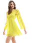 ASOS DESIGN tie back fluted sleeve pleated chevron chiffon mini in lemon