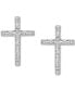 Фото #6 товара Diamond Cross Earrings (1/8 ct. t.w.) in 14k White or Yellow Gold, Created for Macy's