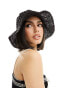 My Accessories open weave crochet bucket hat in black