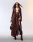 ASOS EDITION pleat flare sleeve maxi dress with ring detail back in chocolate