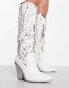 Фото #4 товара Azalea Wang Upbeat embellished western knee boot in white