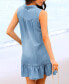 Women's Denim Collared Sleeveless Flounce Mini Beach Dress