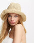 ASOS DESIGN straw crochet bucket hat in neutral