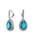 7CT Style Halo Aqua Cubic Zirconia CZ Formal Huggie Snap Hinge Dangle Drop Teardrop Earrings smaid Rhodium Plated