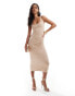 ASOS DESIGN faux suede scooped halter midi dress with crossed back straps in stone Серый, 32 - фото #4