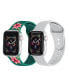 Фото #1 товара Men's and Women's Green Floral Silver-Tone Metallic 2 Piece Silicone Band for Apple Watch 42mm