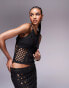 Фото #1 товара ASOS DESIGN knitted cami top with open stitch corset detail in black