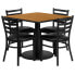 36'' Square Natural Laminate Table Set With 4 Ladder Back Metal Chairs - Black Vinyl Seat