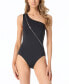 Фото #1 товара MICHAEL Women's Zip Front One-Shoulder One-Piece Swimsuit