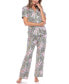 ფოტო #7 პროდუქტის Women's Short Sleeve Pants Tropical Pajama Set, 2-Piece