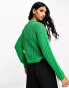 Mango cable knit cropped long sleeve sweater in green