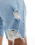 Фото #3 товара ASOS DESIGN long length denim shorts with abrasions in light wash blue