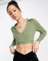 Fashionkilla knitted top with tie back in khaki