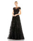 Фото #1 товара Women's Embellished Floral Cap Sleeve A Line Gown