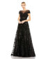 ფოტო #1 პროდუქტის Women's Embellished Floral Cap Sleeve A Line Gown