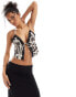 Фото #1 товара Miss Selfridge satin tie front cami top in animal print