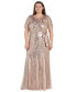 Plus Size Sequined Short-Sleeve Godet Gown