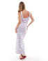 ASOS DESIGN ribbed scoop back midaxi dress with button detail in blue stripe