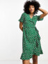 Only frill wrap mini dress in green ditsy floral