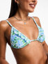 Miss Selfridge frill detail bikini top in blue floral