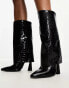 Фото #2 товара Simmi London Wide Fit Rayan foldover heeled knee boots in black patent croc