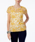 INC International Concepts Women's Embroidered Mesh Top Short Sleeve Gold M