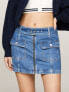 Фото #1 товара Denim Belted Zip A-Line Mini Skirt