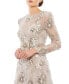 Women's Floral Embroidered Illusion Long Sleeve Evening Gown