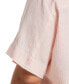 ფოტო #3 პროდუქტის Plus Size Stripe Split Neck Linen Short Sleeve Top