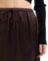 River Island satin midi skirt with lace trim in brown