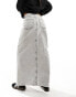 Фото #3 товара NA-KD denim maxi skirt with front split in light grey